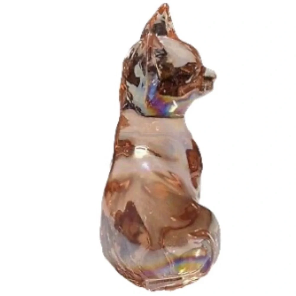 Vintage Fenton Iridescent Pink Glass Cat Kitten Collectible Decor Paperweight